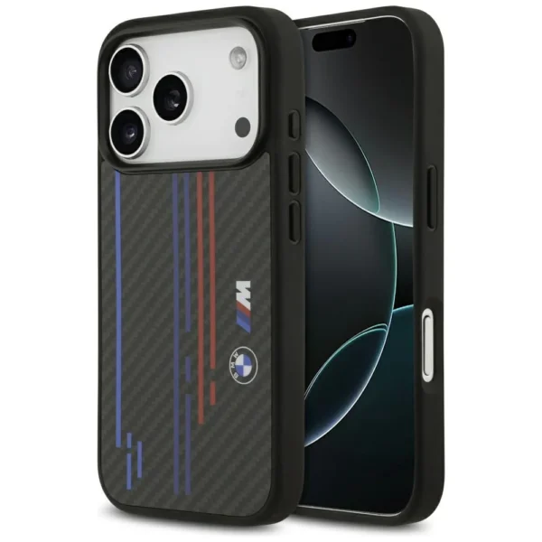 BMW M Kevlar Lines & Logo MagSafe Case – iPhone 17 Pro – Zwart