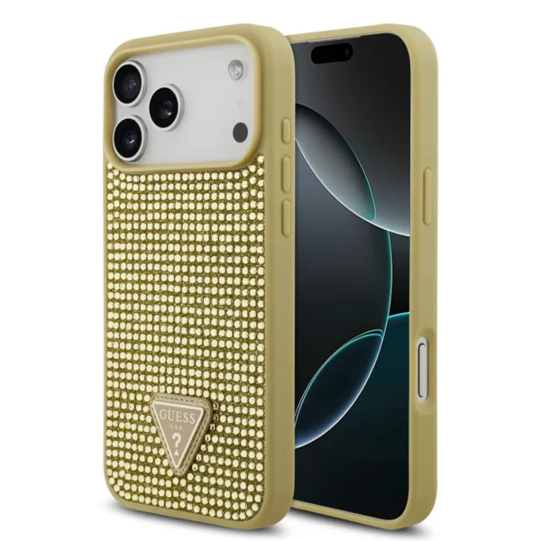 Guess Hardcase iPhone 17 Pro Max – Goud (Rhinestone Triangle Logo)