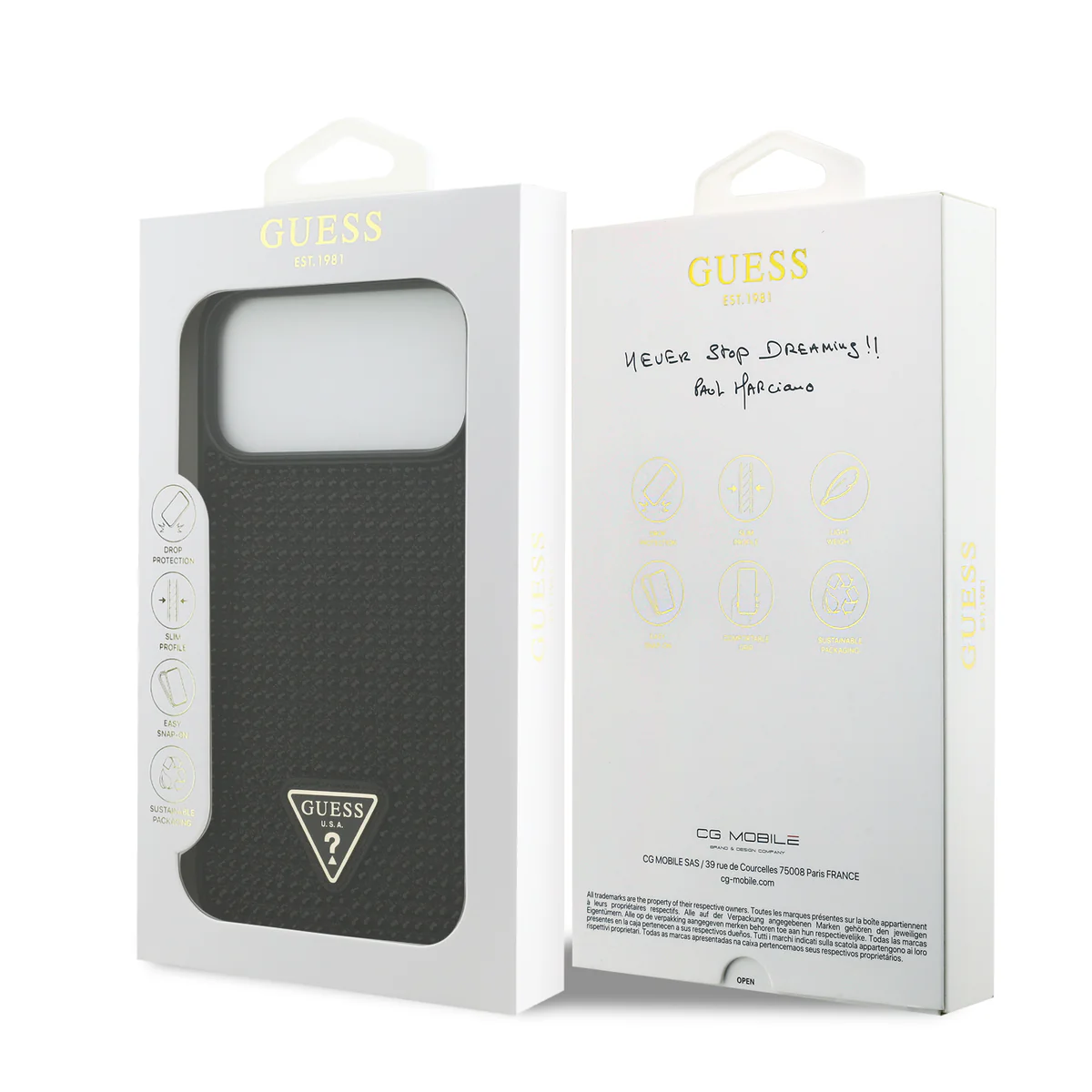 Guess Hardcase iPhone 17 Pro Max – Zwart (Rhinestone Triangle Logo)