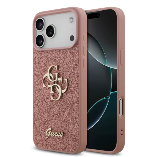 Guess Hardcase iPhone 17 Pro Max – Roze (Fixed Glitter Big 4G)