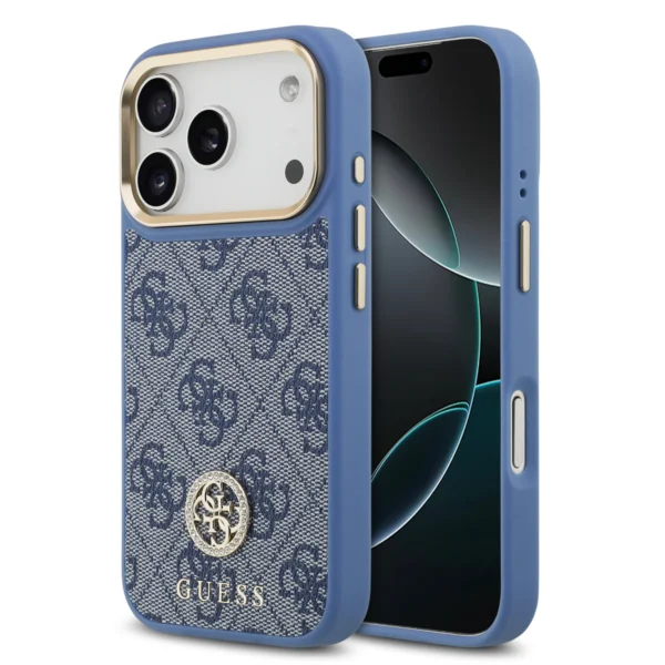 Guess MagSafe Hardcase iPhone 17 Pro Max – Blauw (4G PU Strass Logo)